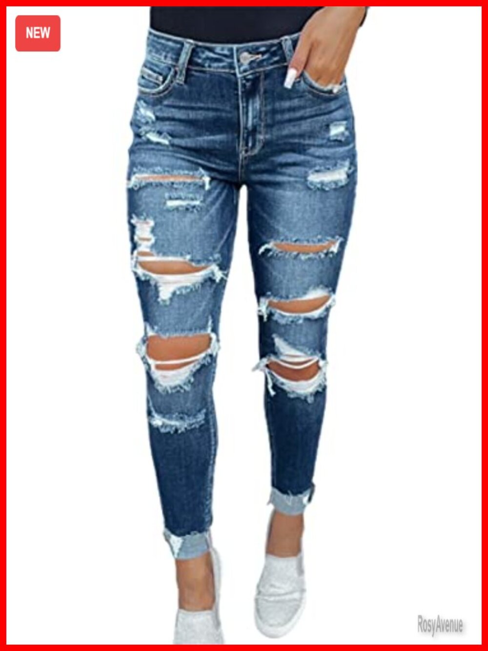 Ripped Boyfriend Jeans Loose Fit Distressed Stretchy Denim Pants